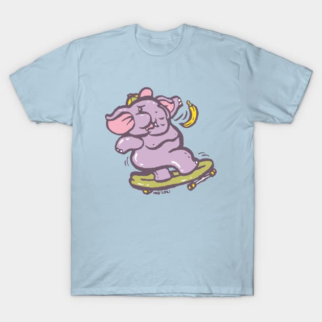 Asian purple elephant playing surf skate with banana T-Shirt by nokhookdesign